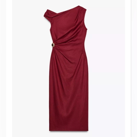 Zara Ruched Linen Blend Midi Dress - Picture 6 of 9
